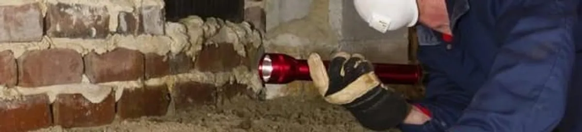 Pest control technician inspecting a crawl space for ant activity and entry points in Fargo, ND