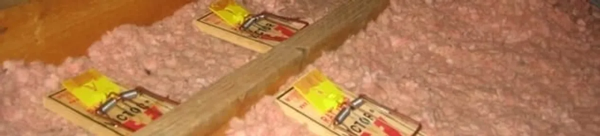 Mouse traps placed in an attic for rodent control in Fargo, ND