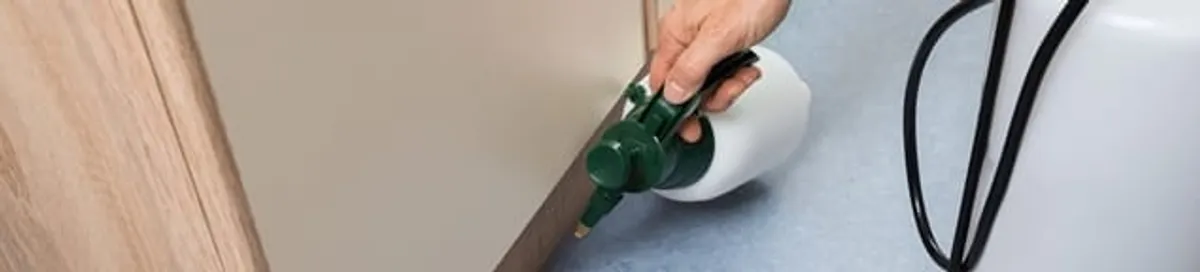 Bed bug exterminator treating baseboards and cracks with targeted spray in Fargo, ND